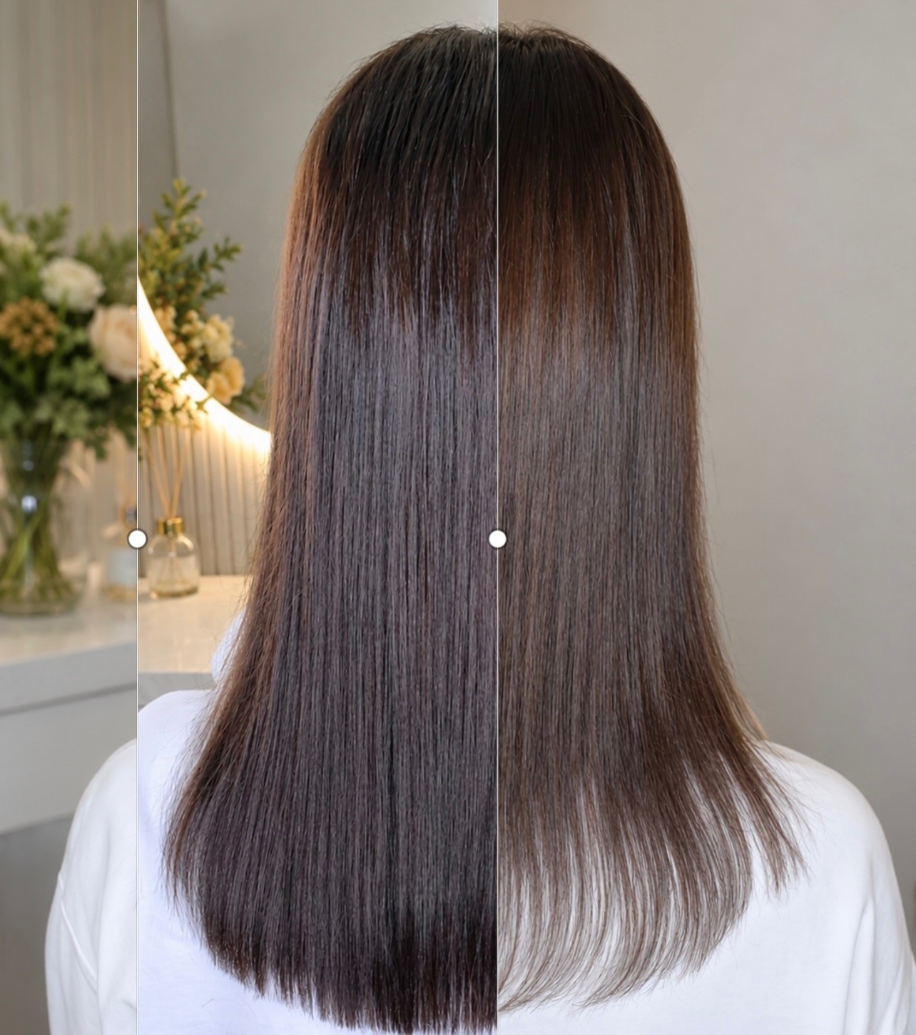 Vorher-Nachher der Haarverdichtung mit deutlich mehr Fülle
